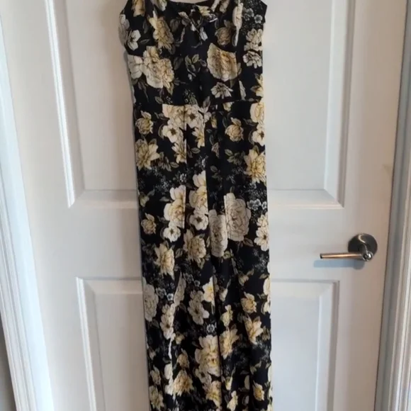 👋 FINAL MARKDOWN CLOSET CLOSINNG WT Spring Navy Blue Floral Jumpsuit Leg Slit - Picture 7 of 9